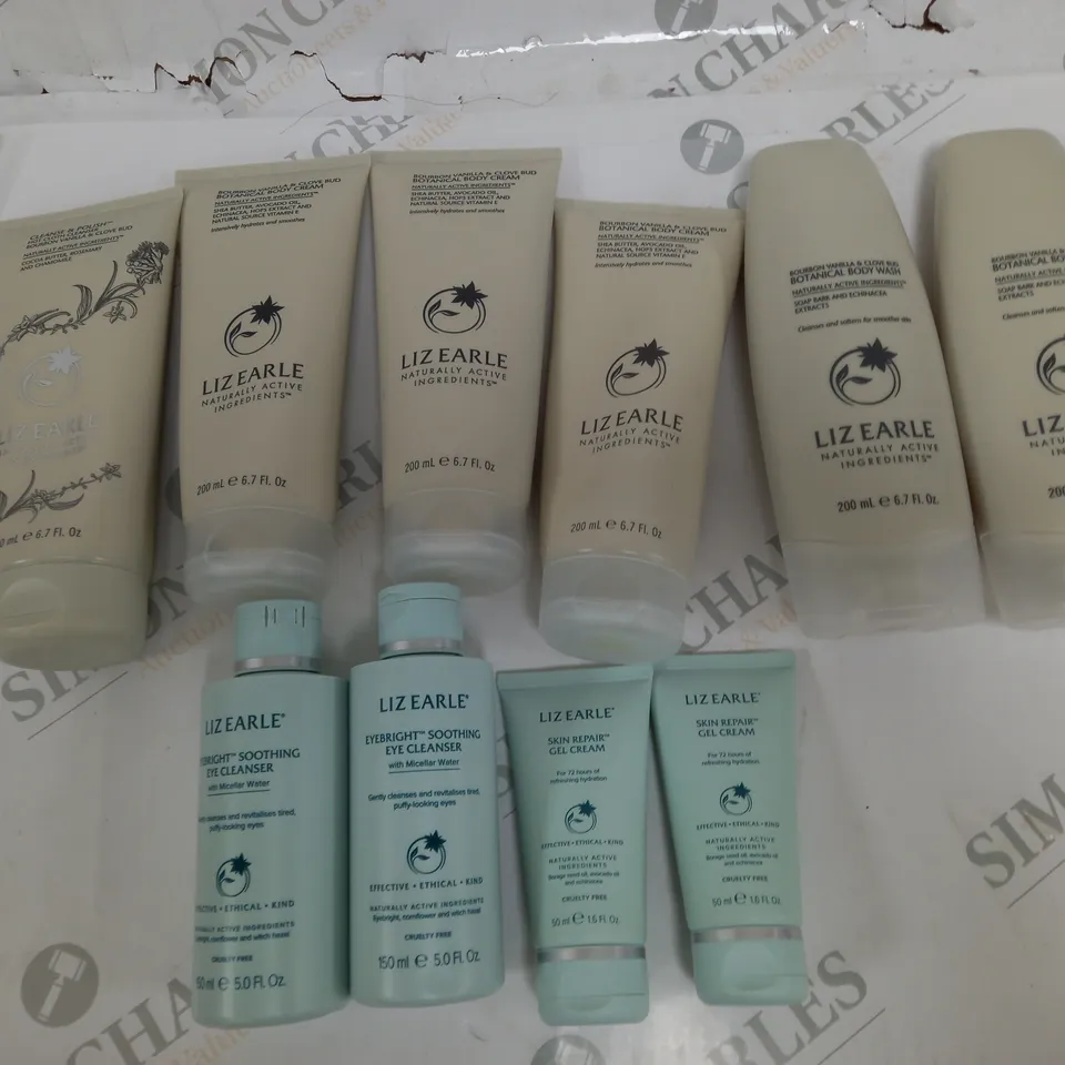 LOT OF 10 LIZ EARLE BEAUTY ITEMS TO INCLUDE BODY WASH AND GEL CREAM