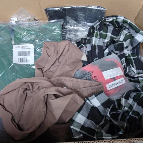 LARGE BOX OF APPROXIMATELY 25 ASSORTED CLOTHING ITEMS IN VARIOUS COLOURS, STYLES AND SIZES - COLLECTION ONLY