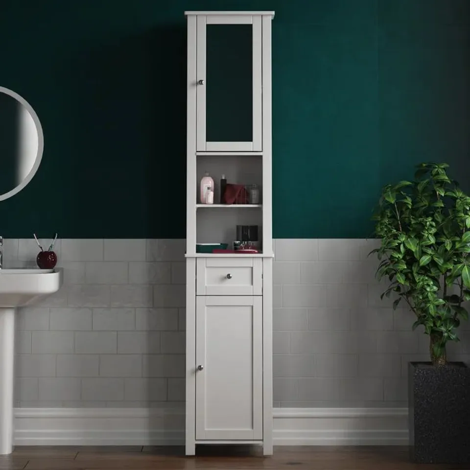 BOXED VIDA TALL BATHROOM CABINET // COLOUR: GREY & OAK (1 BOX)