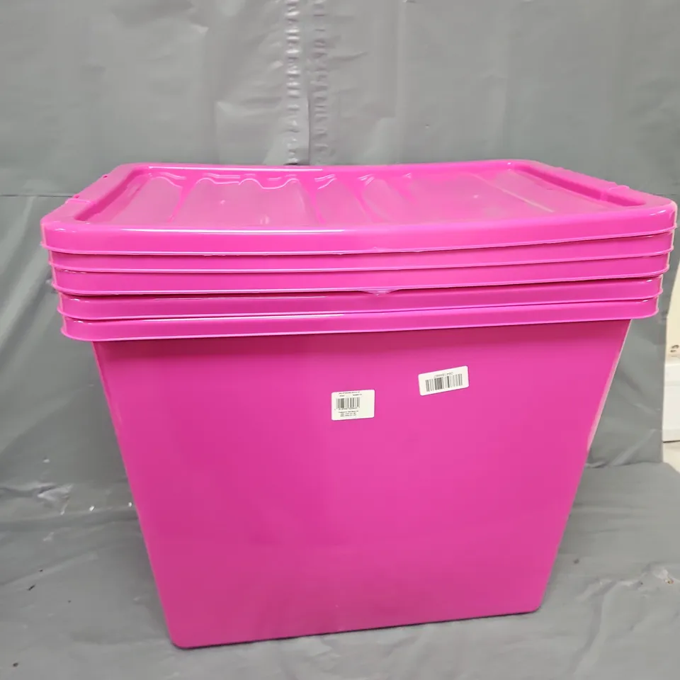 3 80L STORAGE BOXES WITH LIDS IN PURPLE