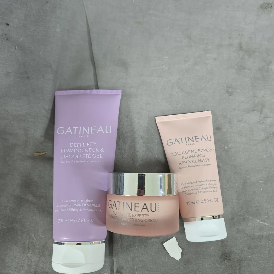 GATINEAU PARIS COLLAGEN EXPERT SKINCARE SET (3-PIECE): DEFILIFT FIRMING NECK & DÉCOLLETÉ GEL; PLUMPING REVIVAL MASK; LIFTING CREAM