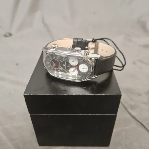 CHARLES JOURDAN CHRONOGRAPH WATCH – BLACK DIAL, LEATHER STRAP, STAINLESS STEEL CASE