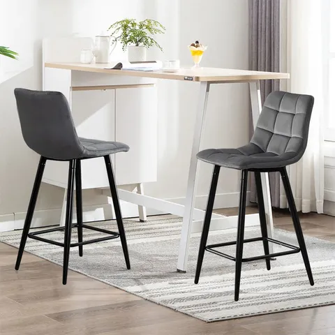 BOXED CHRISTIE SET OF TWO GREY VELVET BARSTOOLS
