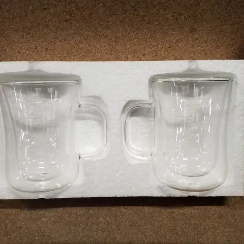 BOXED SET OF 2 CLEAR PLASTIC HOT CHOCOLATE MUGS 