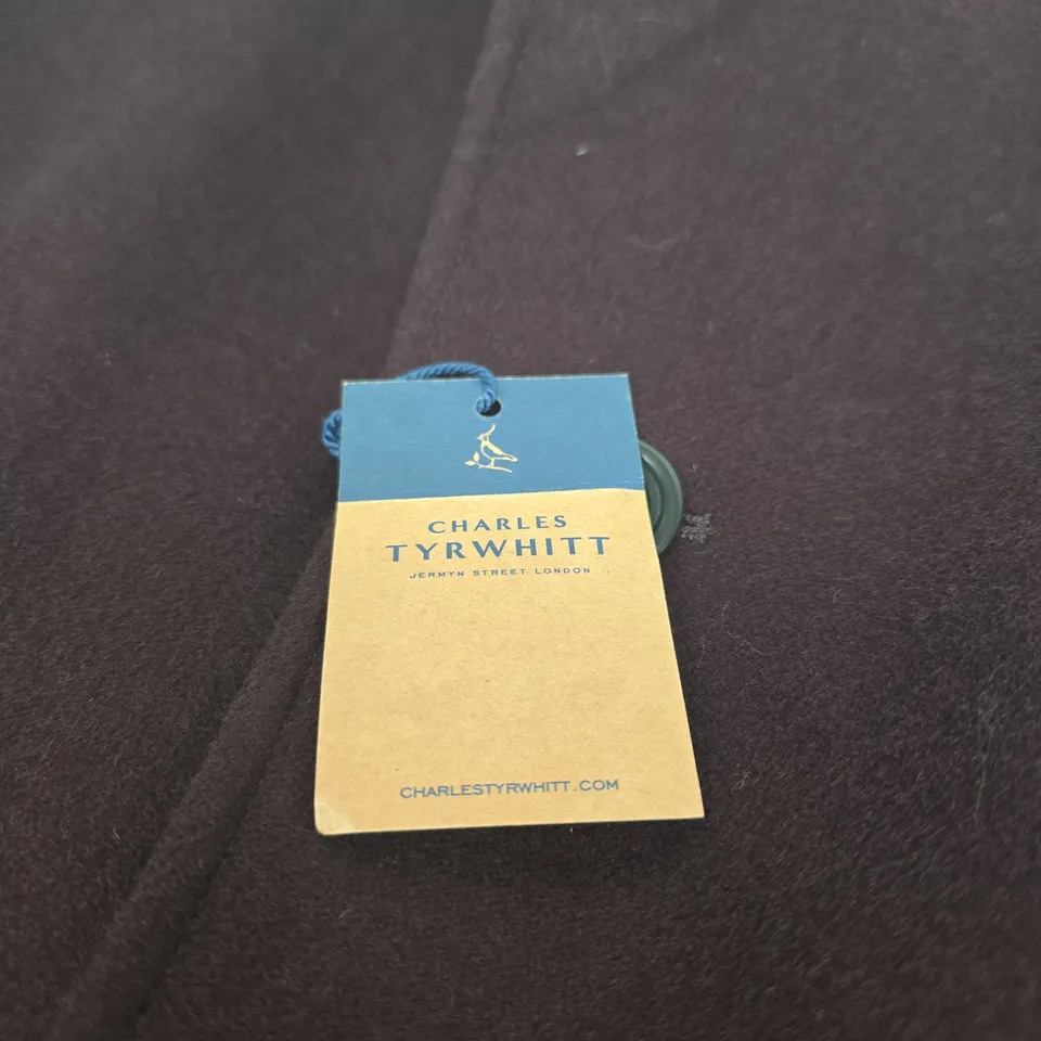 CHARLES TYRWHITT CHOCOLATE PURE WOOL FUNNEL NECK OVERCOAT – UK 38R