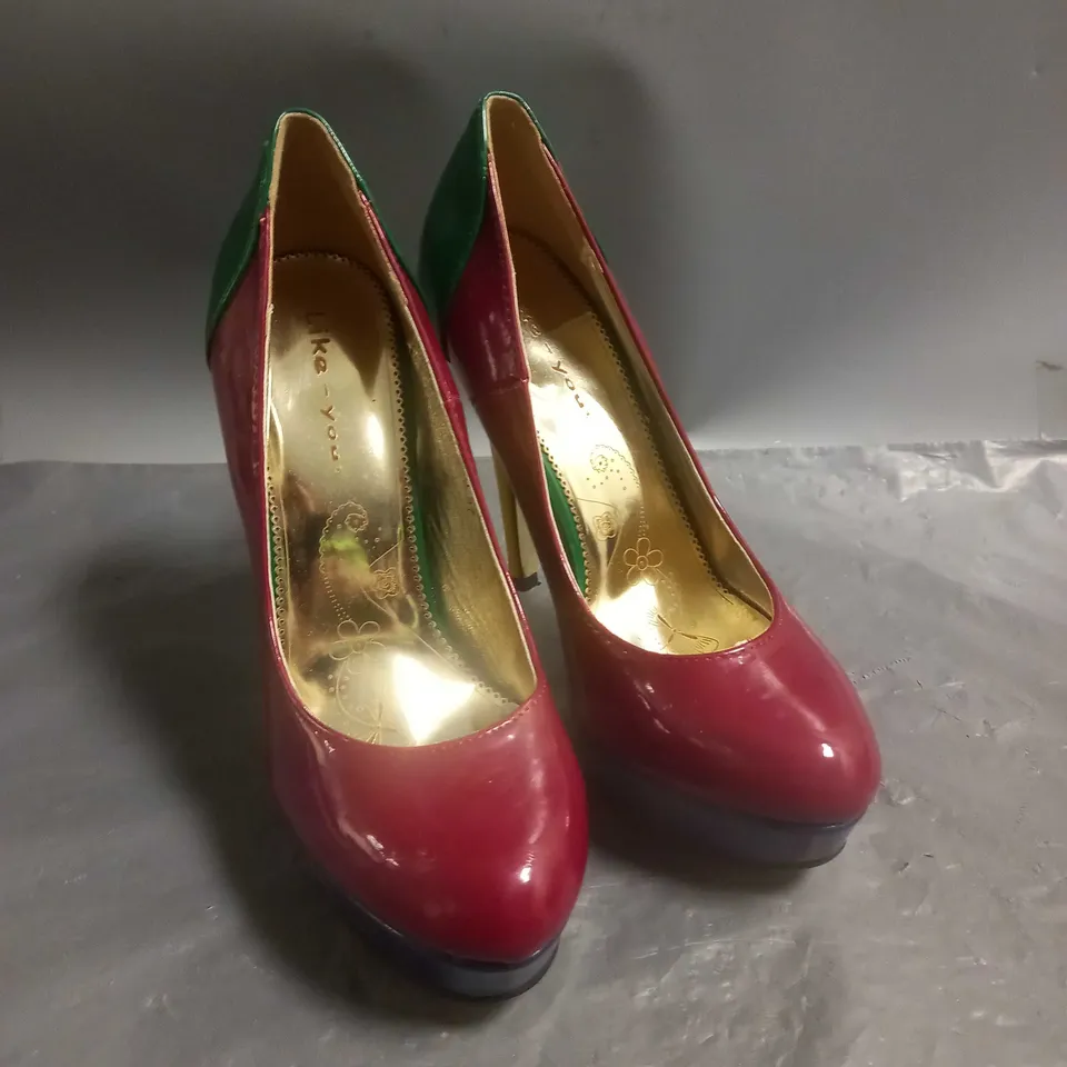 LIKE YOU LADIES HIGH HEELED SHOES MULTI-COLOURED PATENT SIZE 4