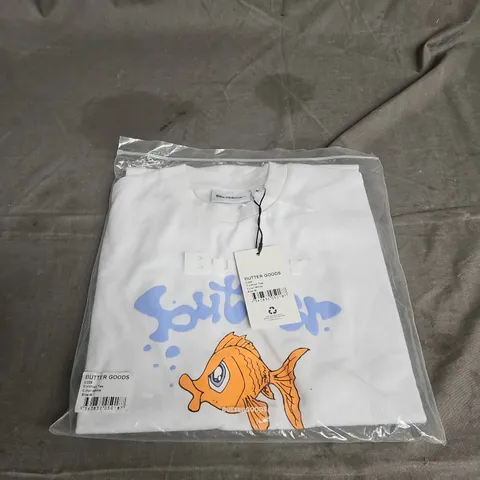 BUTTER GOODS GOLDFISH TEE – WHITE, SIZE M