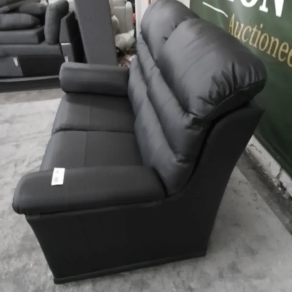 DESIGNER G PLAN MADE MALVERN CAMRIDGE BLACK LEATHER TWO SEATER SOFA