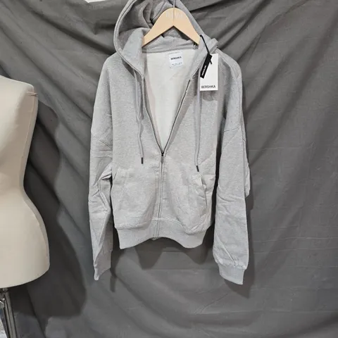 BERSHKA ZIP HOODIE, GREY, UK 8 (EU 36)