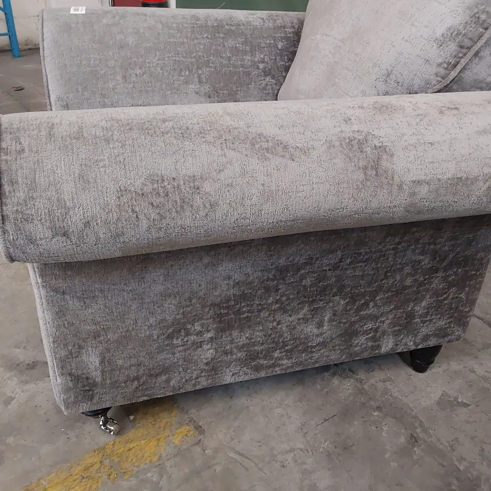 DESIGNER SCROLL ARM EASY CHAIR GREY FABRIC 