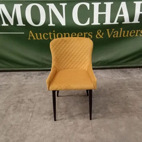 DESIGNER DIAMOND PATTERN VELVET DINNING CHAIR - OCHRE