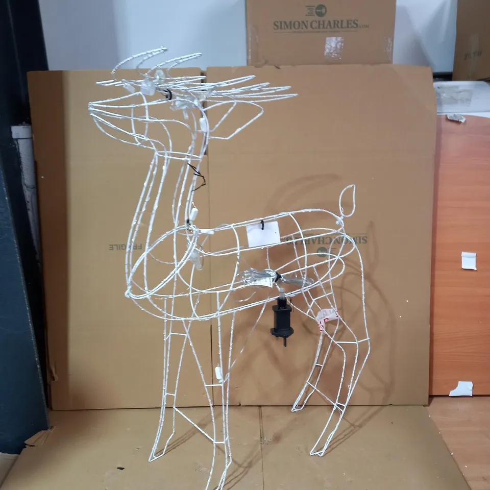 FESTIVE INDOOR /OUTDOOR PRE-LIT LED WHITE METAL DEER COLLECTION ONLY