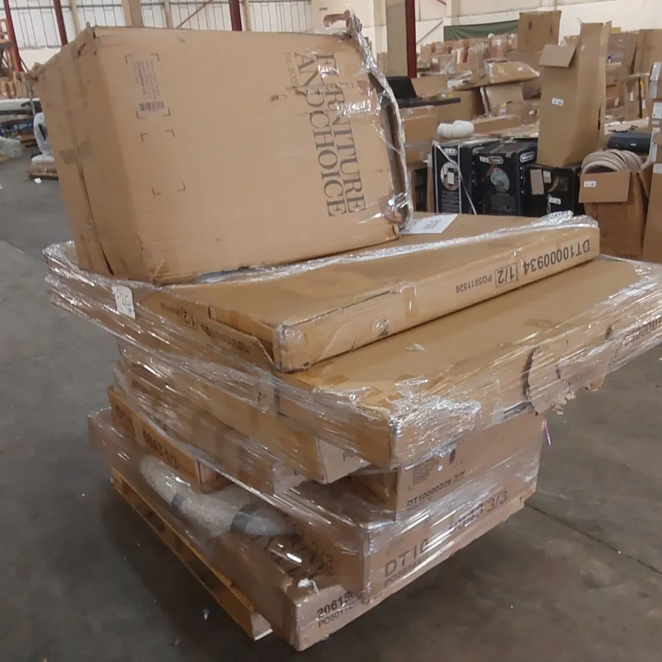 PALLET CONTAINING A LARGE ASSORTMENT OF INCOMPLETE DESIGNER FURNITURE PARTS ECT