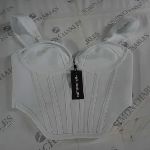 PRETTYLITTLETHING WHITE BANDAGE DIP HEM BUST CUP CORSET - 8