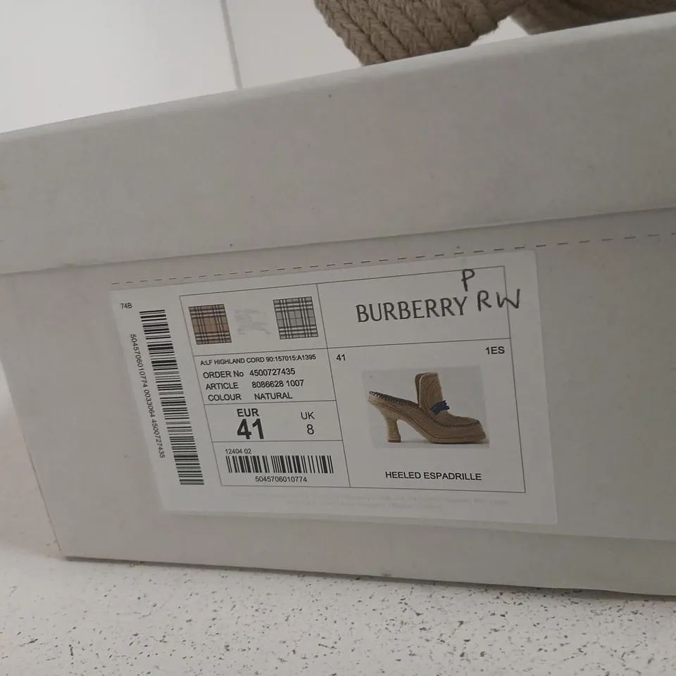 BURBERRY HEELED ESPADRILLE – NATURAL ROPE, UK 8 (EU 41)