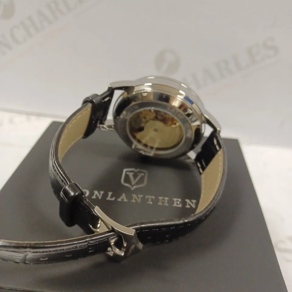VONLANTHEN PART SKELETON CHRONOGRAPH BLACK LEATHER STRAP WRISTWATCH