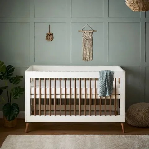 BOXED OBABY MAYA COT BED - WHITE WITH NATURAL (2 BOXES)