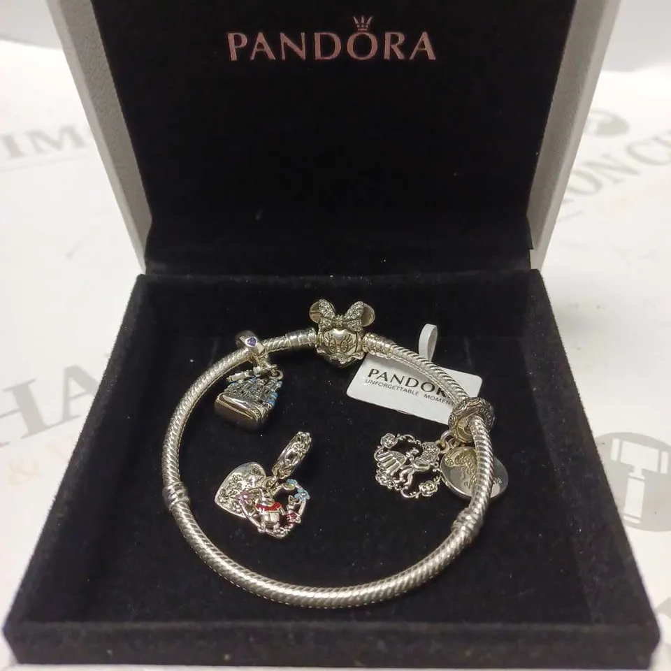 PANDORA SILVER BRACELET WITH CHARMS 