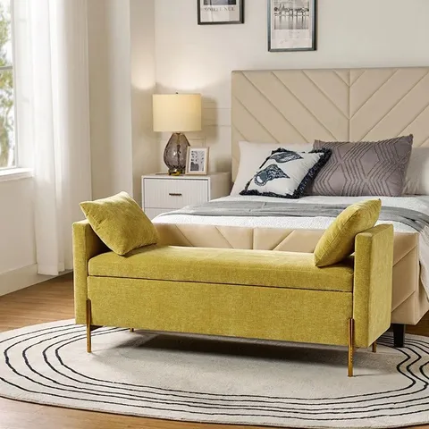 BOXED ARVID FLIP TOP UPHOLSTERED STORAGE BENCH - MUSTARD
