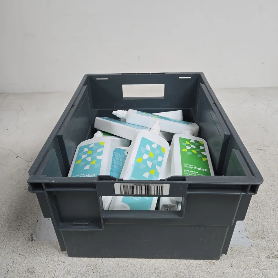 TOTE OF APPROXIMATELY 20 ASSORTED CONTACT LENS CLEANING PRODUCTS