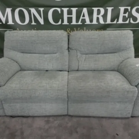 DESIGNER G PLAN MADE SEATTLE WAFFLE MIST FABRIC ELECTRIC RECLINING THREE SEATER SOFA