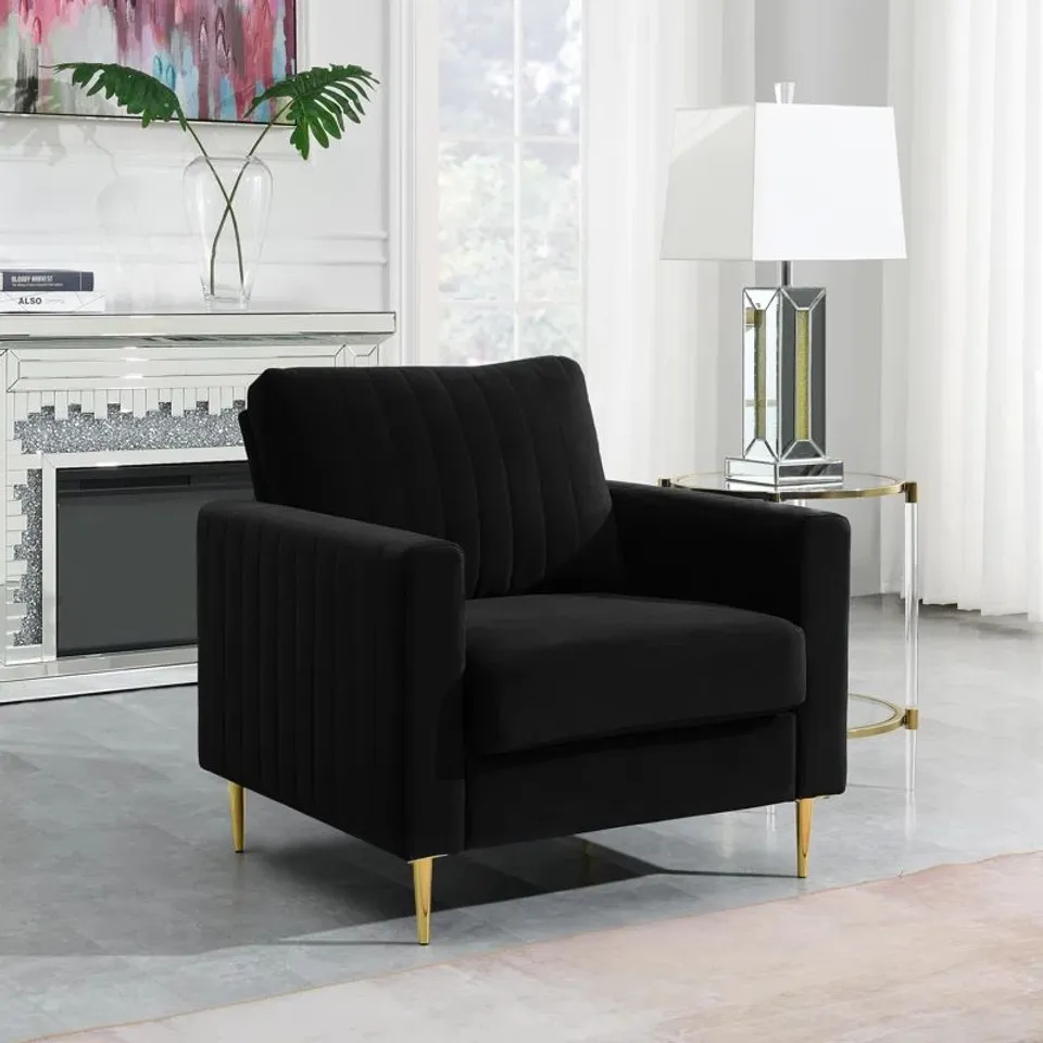 BOXED LOTSEE VELVET ARMCHAIR - BLACK (1 BOX)