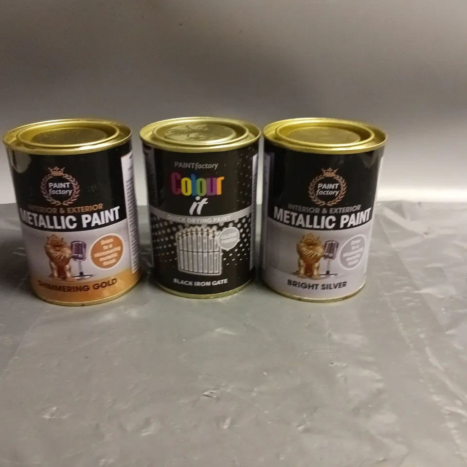 LOT OF APPROX. 22 TINS OF PAINT FACTORY INTERIOR AND EXTERIOR PAINT. VARIOUS COLOURS AND FINISHES 300ML
