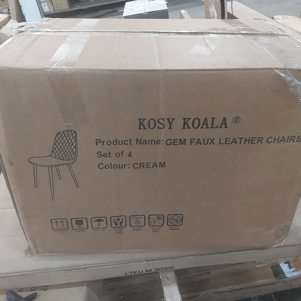 BOXED KOSY KOALA SET OF 4 GEM FAUX LEATHER CHAIRS - CREAM (1 BOX)