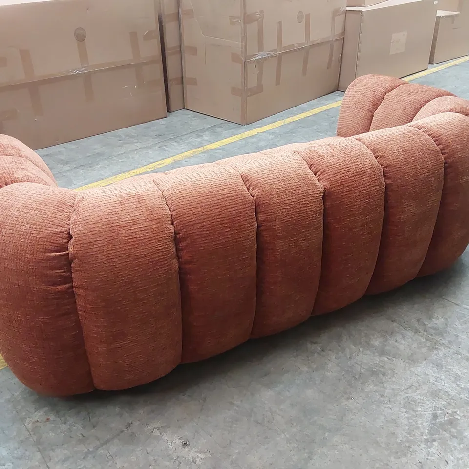 QUALITY DESIGNER BELLE 4 SEATER GLAM BLOCK FABRIC SOFA - BURNT ORANGE 
