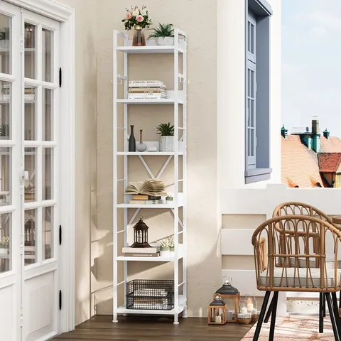 BOXED 17 STORIES 6-TIER, FLOOR STANDING BOOKCASE WITH 4 HOOKS
