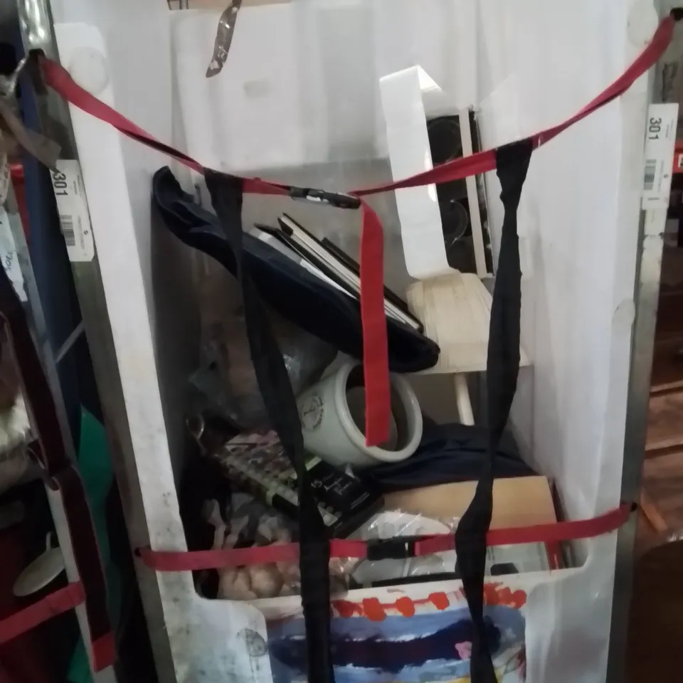 CAGE OF ASSORTED HOUSEHOLD GOODS AND PRODUCTS TO INCLUDE; LAMPSHADE,PLANTPOT