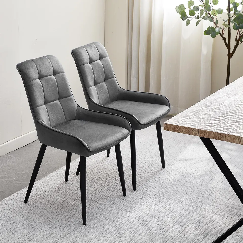 BOXED PAIR OF MCCASLIN DARK GREY SOFT VELVET UPHOLSTERED CHAIRS (1 BOX)