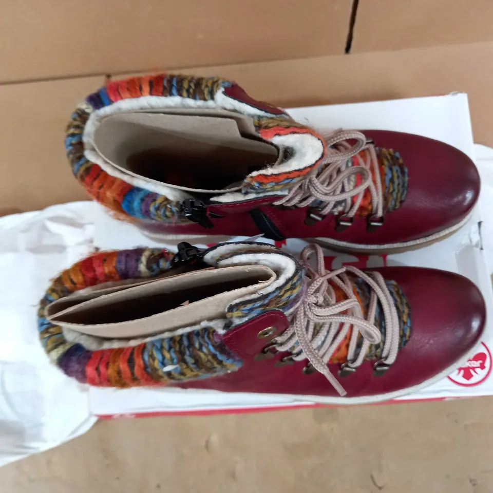 RIEKER LACE UP CUFF BOOTS WINE - UK SIZE 5