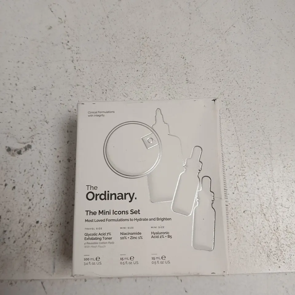 THE ORDINARY THE MINI ICONS SET – GLYCOLIC ACID 7% EXFOLIATING TONER (100 ML), NIACINAMIDE 10% + ZINC 1% (15 ML), HYALURONIC ACID 2% + B5 (15 ML)