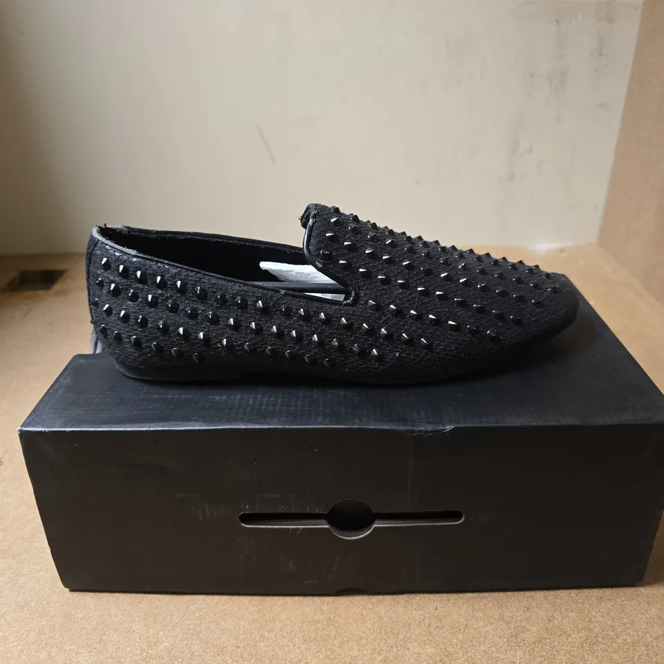 ALDO WOMEN'S BLACK STUDDED LOAFERS – UK 11