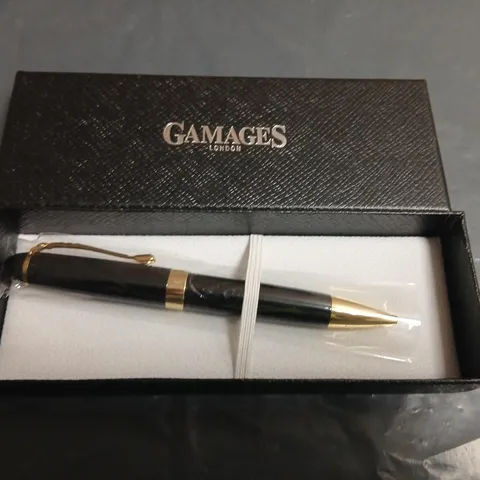 GAMAGES LONDON PEN – BLACK WITH GOLD TRIM, BOXED