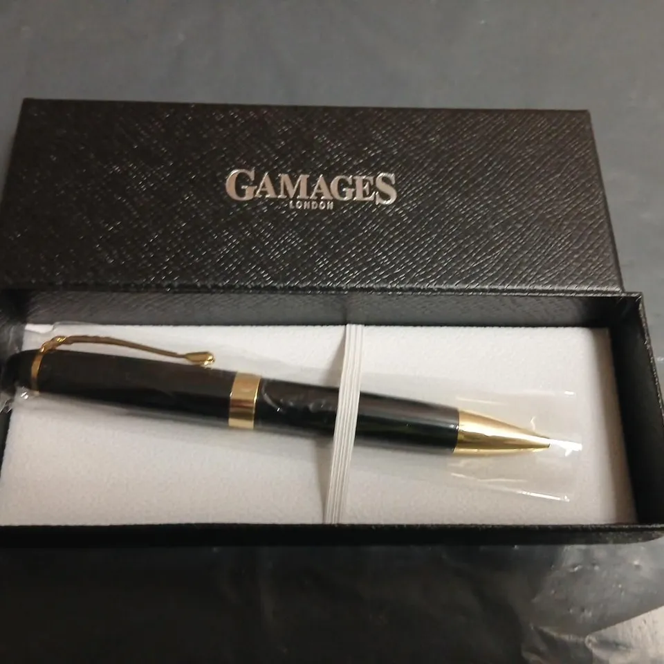 GAMAGES LONDON PEN – BLACK WITH GOLD TRIM, BOXED