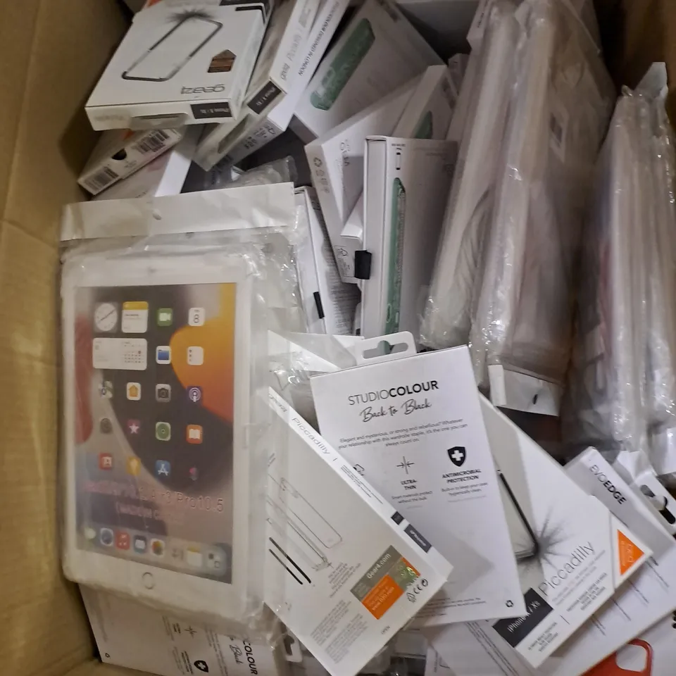 BOX OF APPROXIMATELY 150 ASSORTED PHONE/IPAD CASES AND SCREEN PROTECTORS