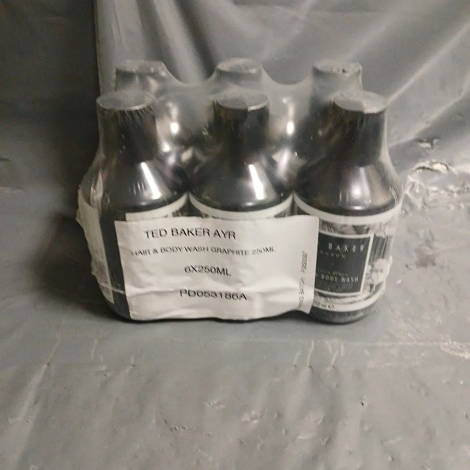 SEALED TED BAKER GRAPHITE BLACK HAIR & BODY WASH 6X250ML