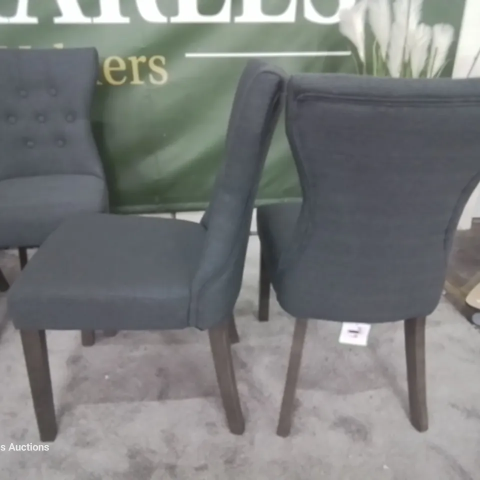 SET SIX BEWLEY SLATE FABRIC DINING CHAIRS GREY LEGS