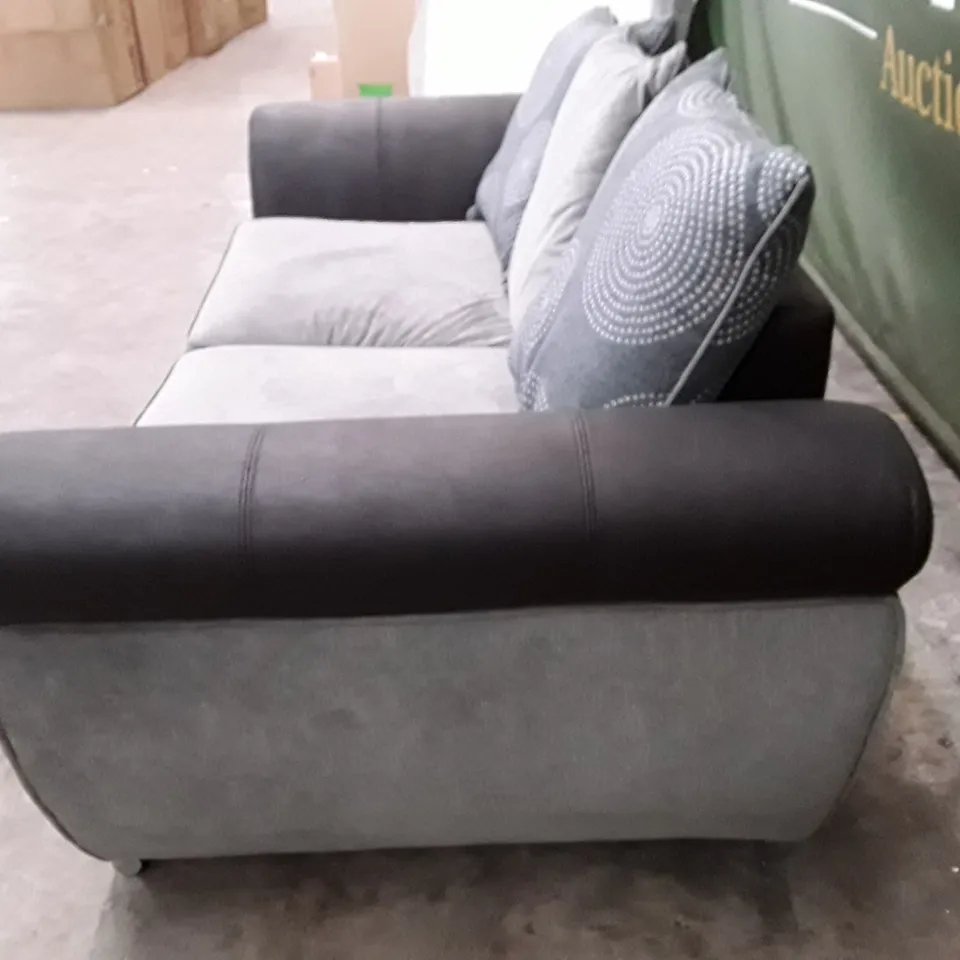 QUALITY DESIGNER DANUBE 2 SEATER SOFA - GREY/BLACK FABRIC