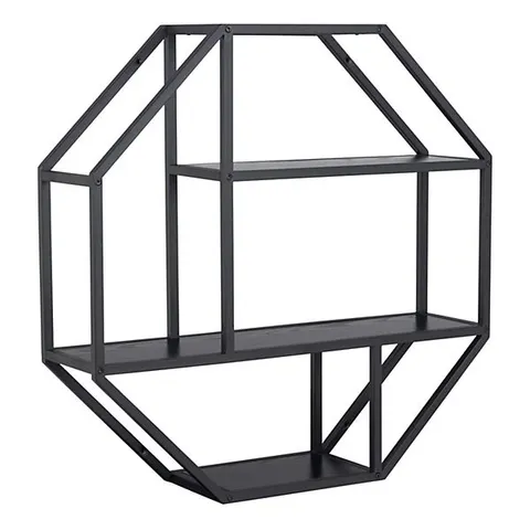 BOXED SEAFORD OCTAGONAL METAL WALL SHELF IN BLACK