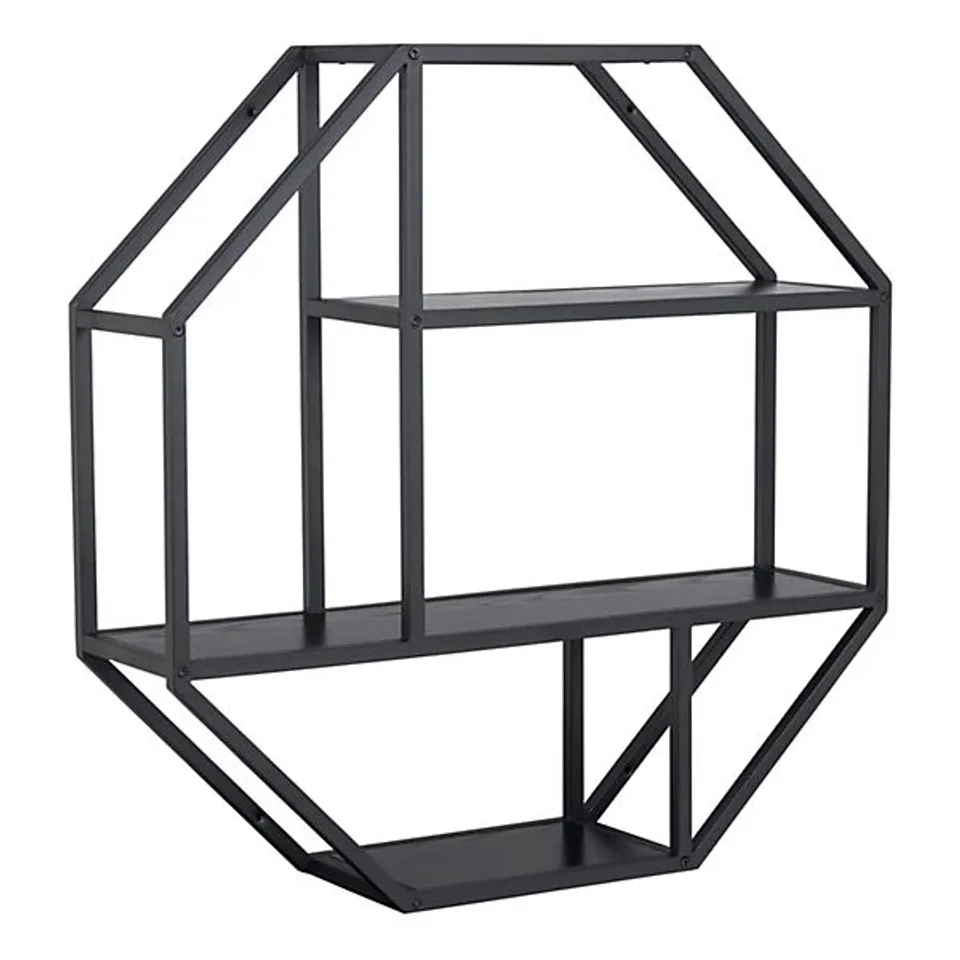 BOXED SEAFORD OCTAGONAL METAL WALL SHELF IN BLACK