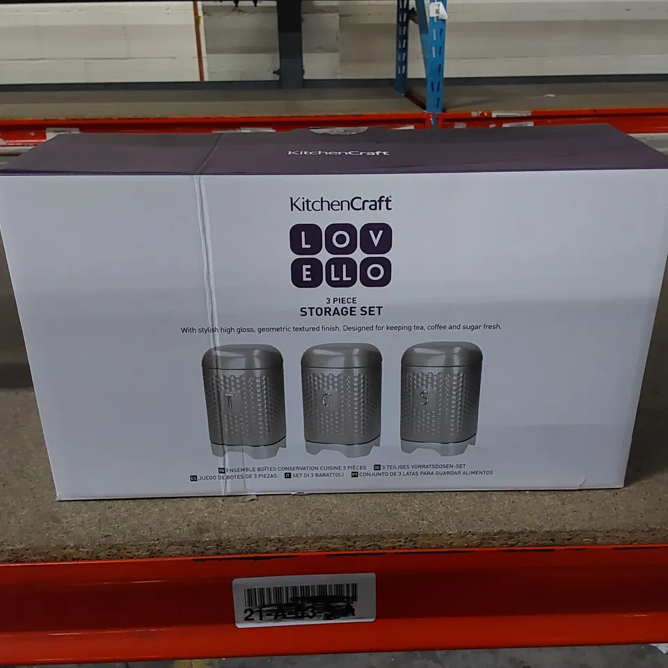 BOXED LOVELLO 3 PIECE COFFEE, TEA & SUGAR CANNISTERS