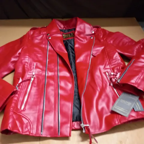 CLARA RED LEATHER JACKET - SIZE UNSPECIFIED