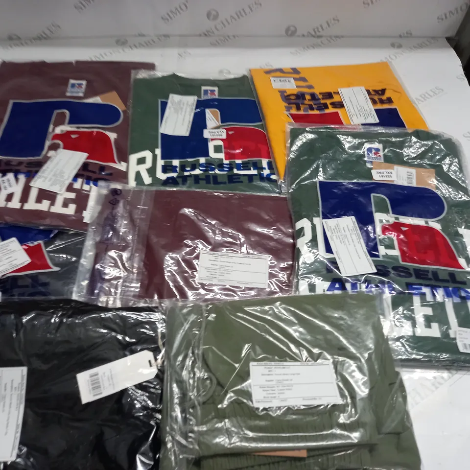 LOT OF 8 ASSORTED BAGGED RUSSELL ATHLETIC CLOTHING ITEMS - VARIOUS SIZES