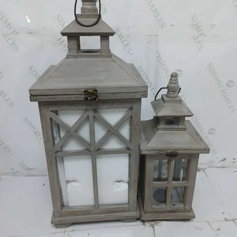 BOXED OTTERS BROOK SET OF 2 SLATE GREY WOODEN LANTERNS