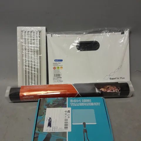 BOX OF APPROXIMATELY 12 ASSORTED ITEMS TO INCLUDE - SUPAFILE PLUS LANDSCAPE EXPANDING ORGANISER , 3 IN 1 HIGH TRANSPARENCY ETC