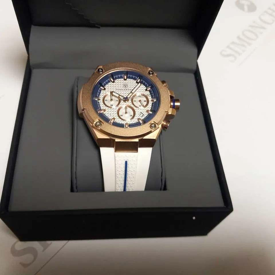 MENS VONLANTHEN CHRONOGRAPH WATCH – V200 – TEXTURED DIAL – 3ATM WATER RESISTANT – WHITE RUBBER STRAP