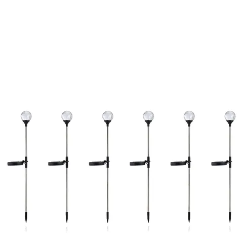 GARDEN STORIES SET OF 6 STAINLESS STEEL CRACKLED GLASS BALL STAKE LIGHTS